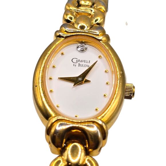 Caravelle By BULOVA Women Wristwatch White Bazel Analog Quartz Movement Gold Ton - Picture 1 of 10
